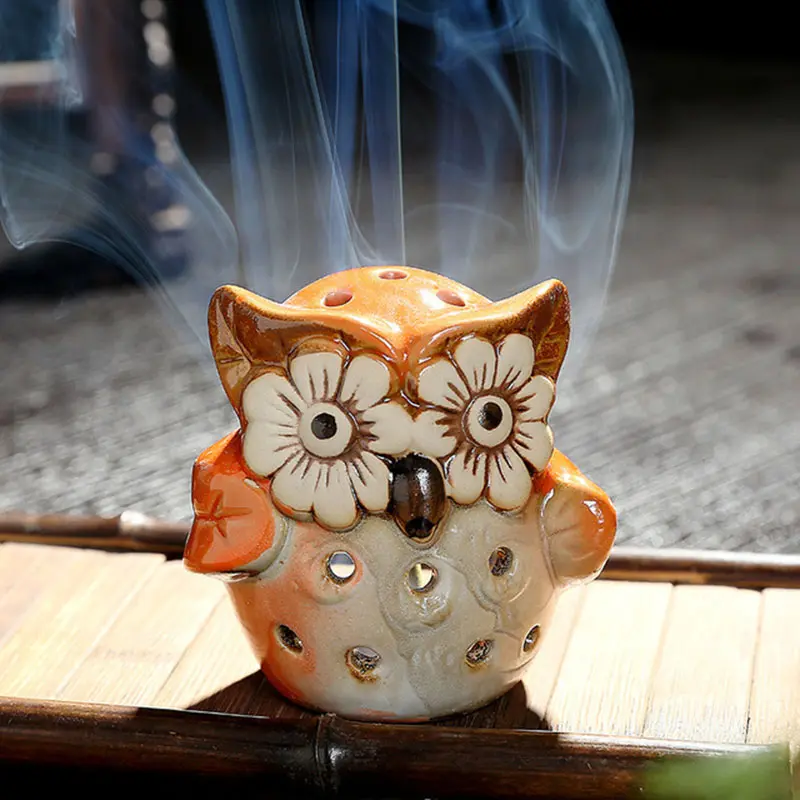 Creative Hollow Owl Aroma Burner Ceramic Crafts Aromatherapy Burner Incense Candle Holder Home Decor Office Ornaments