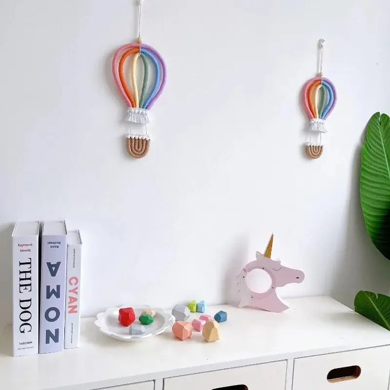 Nordic Woven Hot Air Balloon Wall Hanging Ornaments Macrame Rianbow Tapestry Pendant Baby Kids Room Nursery Decoration