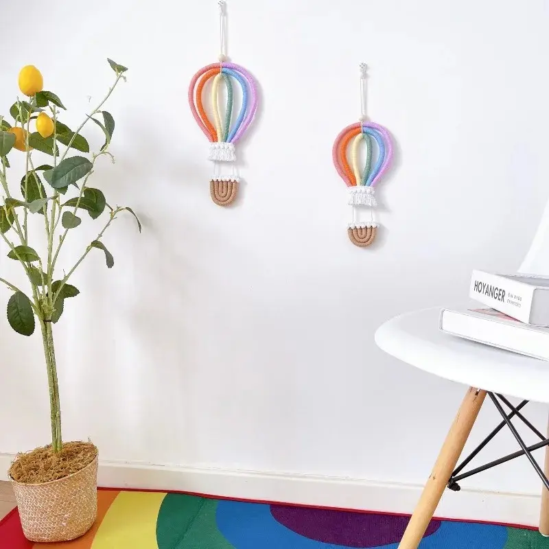 Nordic Woven Hot Air Balloon Wall Hanging Ornaments Macrame Rianbow Tapestry Pendant Baby Kids Room Nursery Decoration