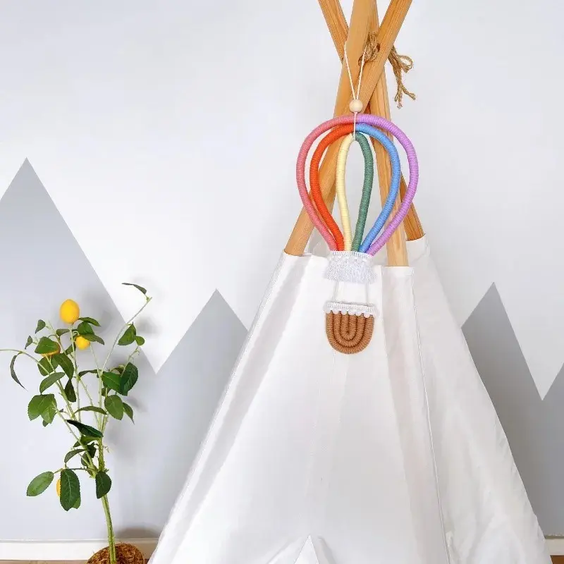 Nordic Woven Hot Air Balloon Wall Hanging Ornaments Macrame Rianbow Tapestry Pendant Baby Kids Room Nursery Decoration