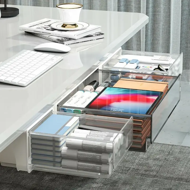 Multifunctional Drawer Type Desktop Under Desk Storage Box Hidden Office Organizer Drawer Boxs Desk Stationery Box Storage Tools