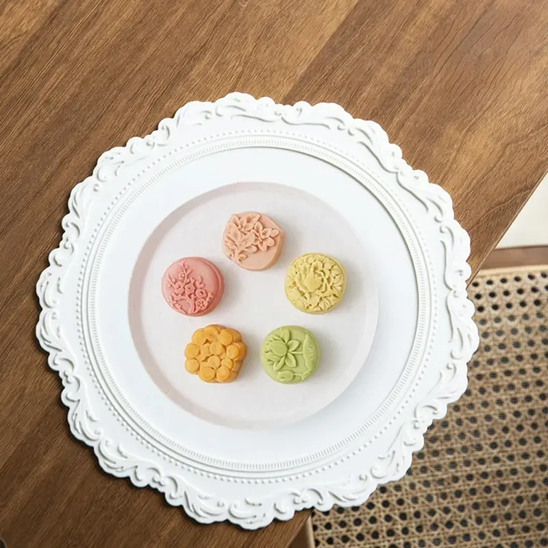 34CM Silicone Placemat Round Flower Coffee Dinner Table Mat Embossed Pink Coaster Heat Resistant Kitchen Tableware Dining Mat