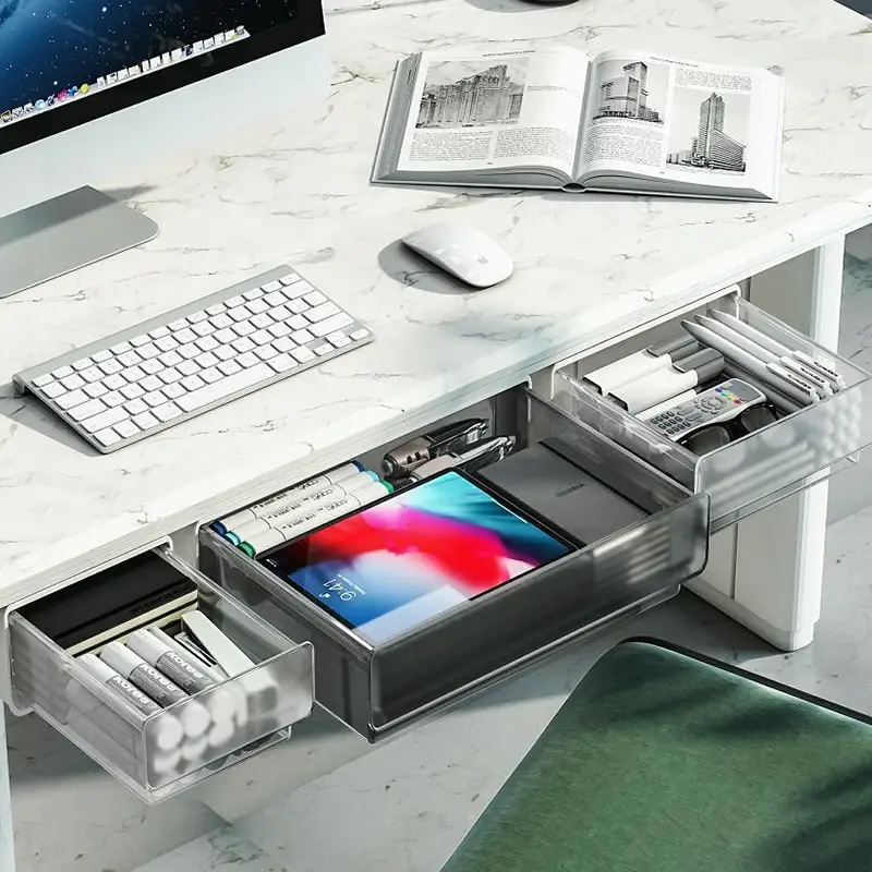 Multifunctional Drawer Type Desktop Under Desk Storage Box Hidden Office Organizer Drawer Boxs Desk Stationery Box Storage Tools