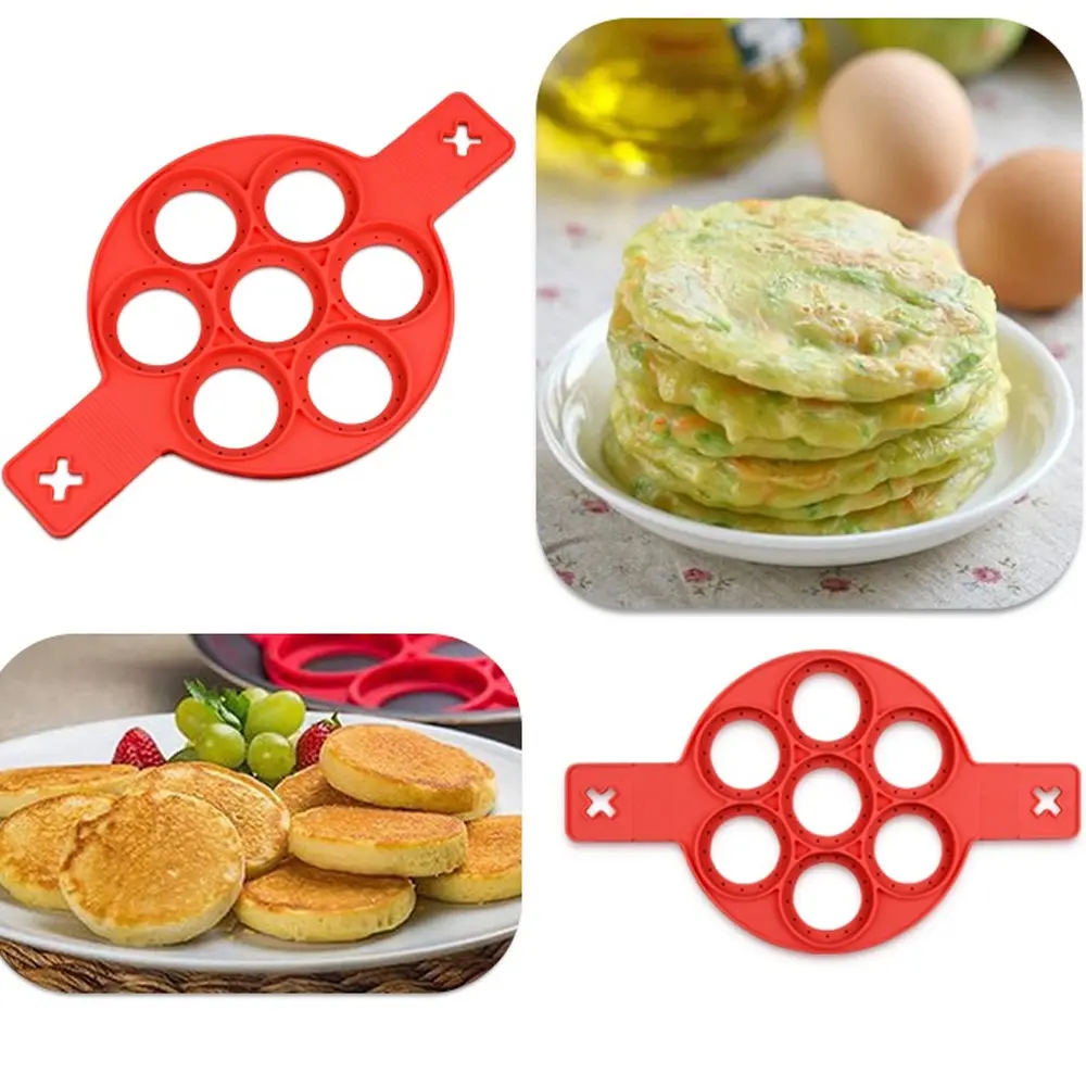 Multiple Shapes 7 Holes Nonstick Baking Mold Silicone Pancake Maker Ring Fried Egg Molds for Family Cooking Kitchenware Gadgets