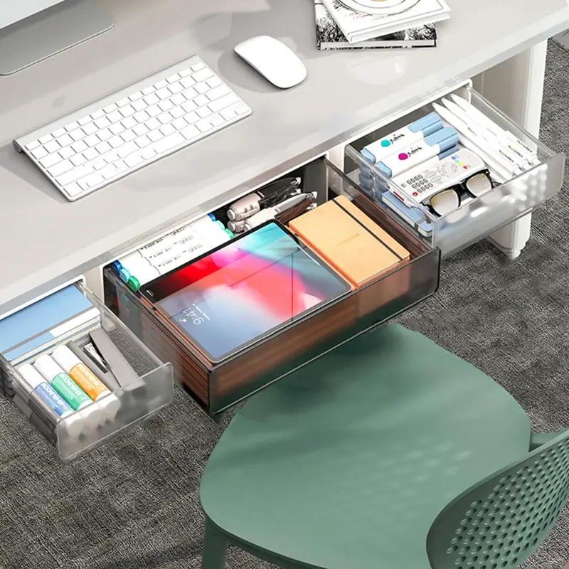 Multifunctional Drawer Type Desktop Under Desk Storage Box Hidden Office Organizer Drawer Boxs Desk Stationery Box Storage Tools