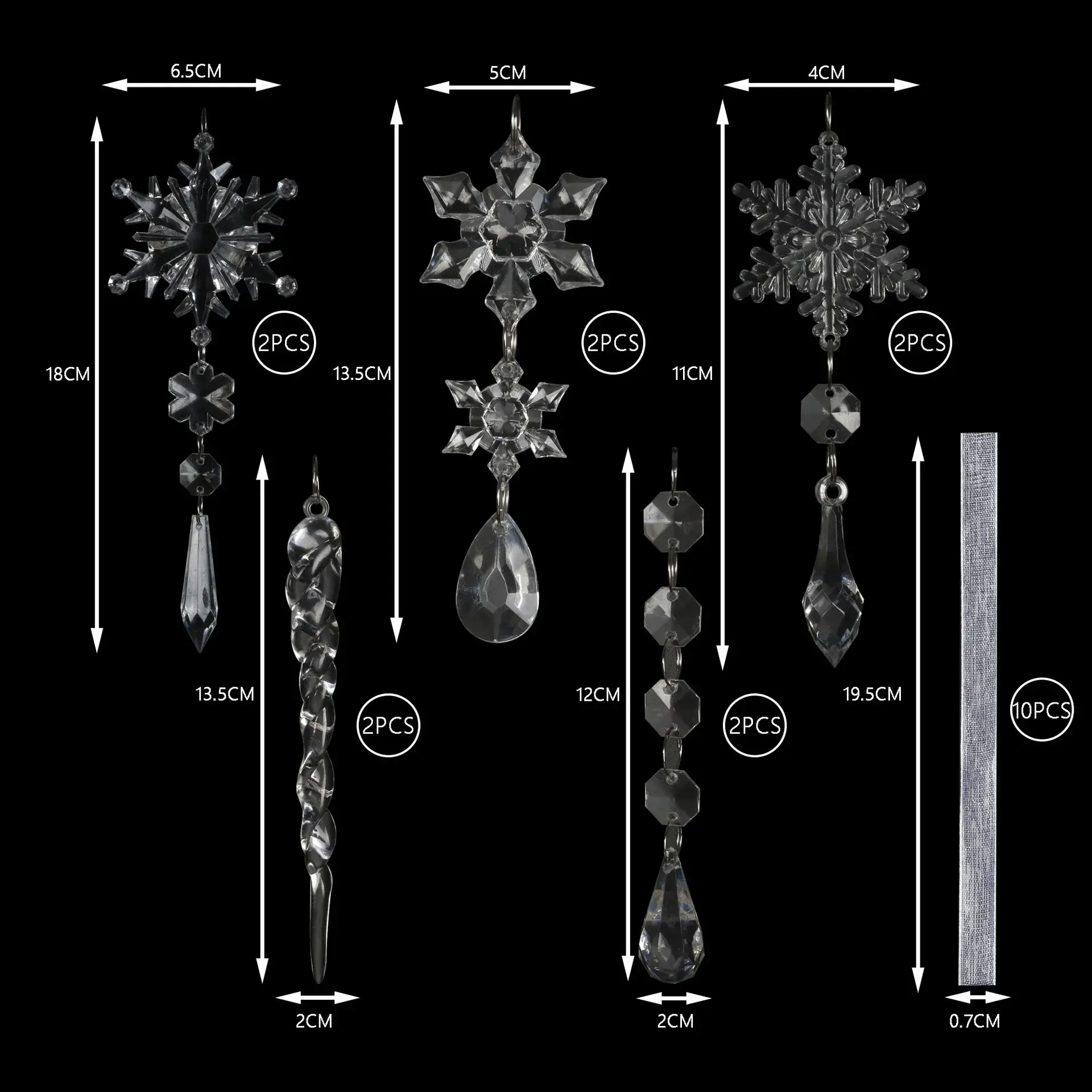 10Pcs Acrylic Snowflake Simulation Ice Pendants Xmas Tree Hanging Ornament 2024 Christmas Home Decorations New Year Gift 2025