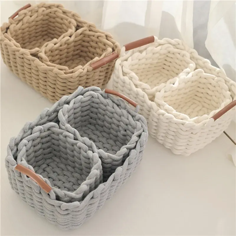1/3PCS Cotton Rope Woven Storage Basket Sundries Cosmetic Storage Box Toys Snack Desktop Makeup Organizer Cotton Baskets