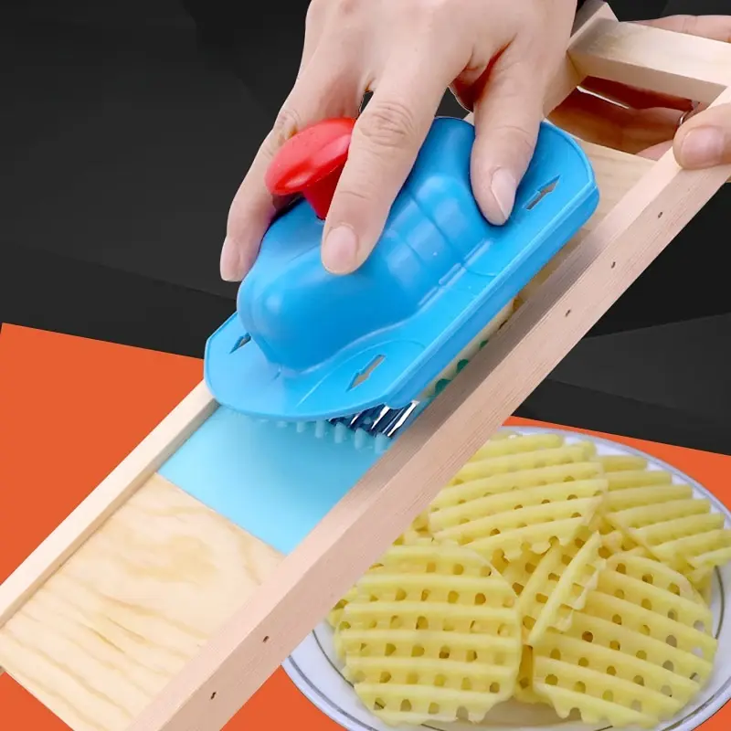 Wooden Potato Grid Slicer Vegetable Grater Corrugated Net Chopper Cutter Wave Knife Chipper Salad Kitchen Shredder Peeler Masher