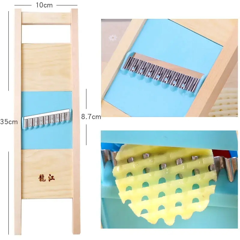 Wooden Potato Grid Slicer Vegetable Grater Corrugated Net Chopper Cutter Wave Knife Chipper Salad Kitchen Shredder Peeler Masher