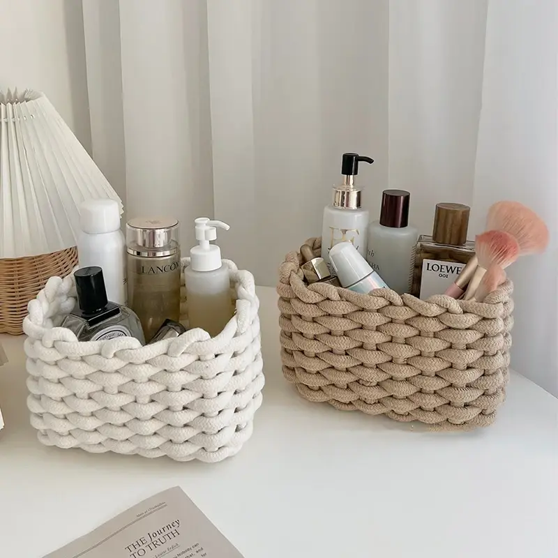 1/3PCS Cotton Rope Woven Storage Basket Sundries Cosmetic Storage Box Toys Snack Desktop Makeup Organizer Cotton Baskets