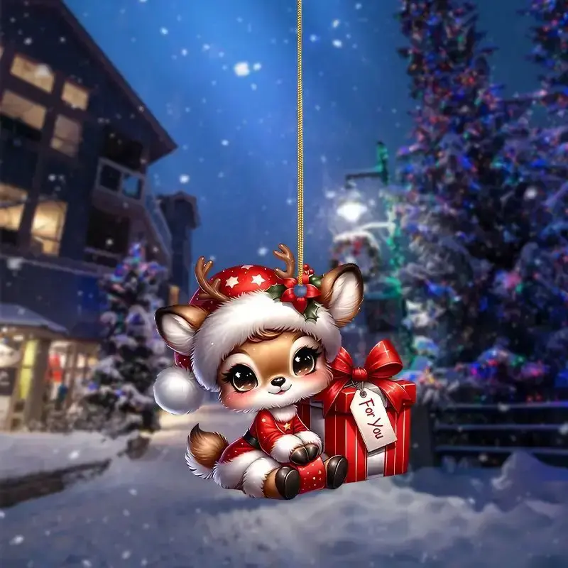 Christmas 2D Flat Acrylic Hanging Pendants Santa Elk Deer Xmas Tree Drop Ornaments Merry Christmas Decor Happy New Year 2025