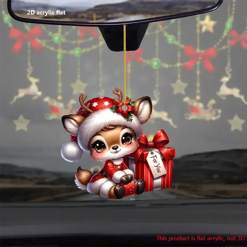 Christmas 2D Flat Acrylic Hanging Pendants Santa Elk Deer Xmas Tree Drop Ornaments Merry Christmas Decor Happy New Year 2025