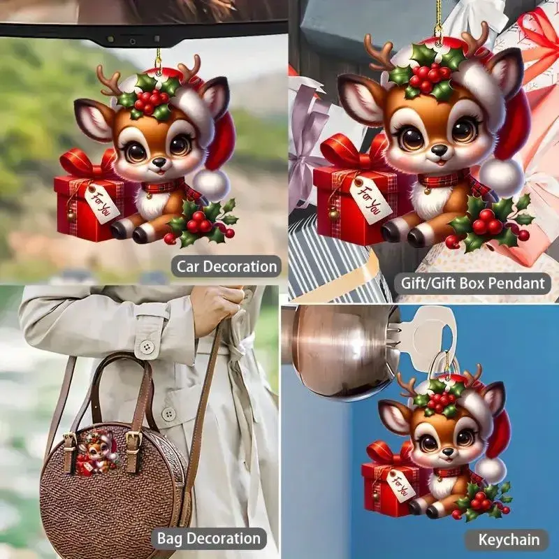 Christmas 2D Flat Acrylic Hanging Pendants Santa Elk Deer Xmas Tree Drop Ornaments Merry Christmas Decor Happy New Year 2025