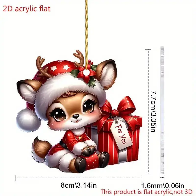 Christmas 2D Flat Acrylic Hanging Pendants Santa Elk Deer Xmas Tree Drop Ornaments Merry Christmas Decor Happy New Year 2025