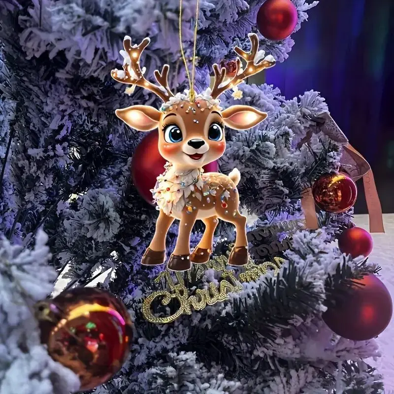 Christmas 2D Flat Acrylic Hanging Pendants Santa Elk Deer Xmas Tree Drop Ornaments Merry Christmas Decor Happy New Year 2025
