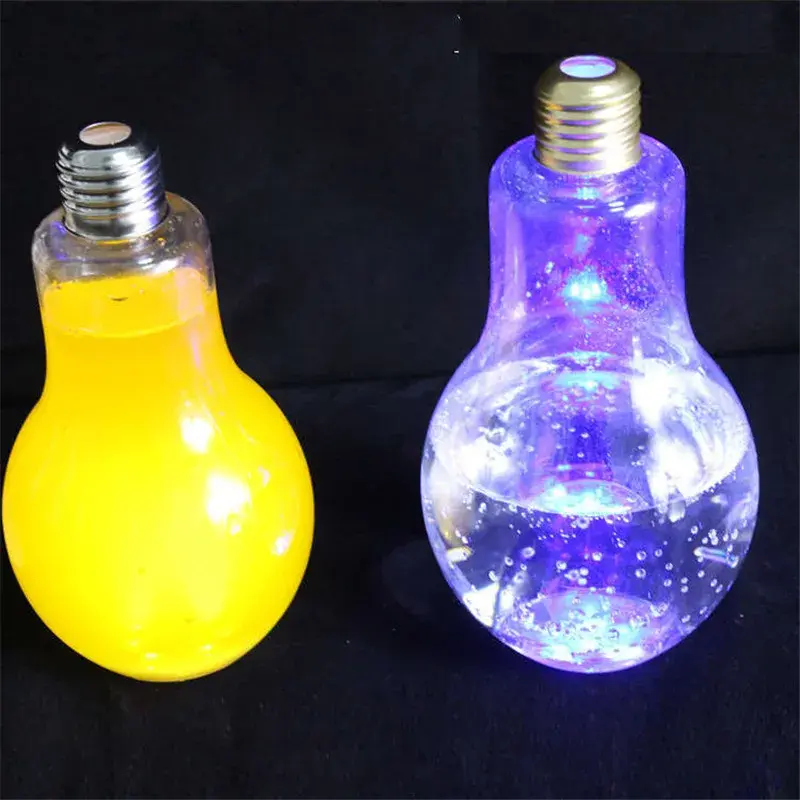 1pc Creative Bulb Water Bottle Brief Fashion Cute Milk Juice Light Bulb Shape Cup 100/200/300/400/500ml Party Plastic Bottle