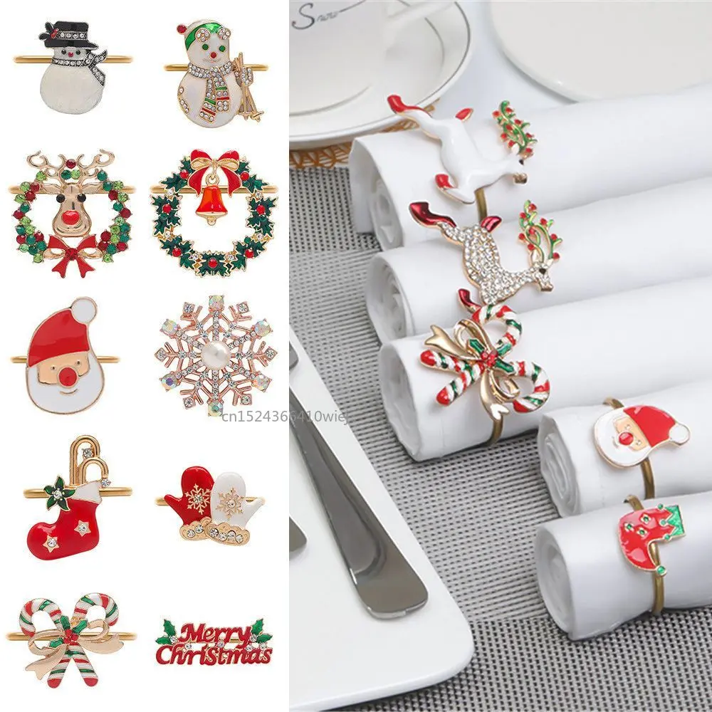 Metal Christmas Tree Napkin Buckle Bow Flower Wreath Mouth Ring Napkin Ring Wedding Hotel Table Supplies Circle Decoration Gifts