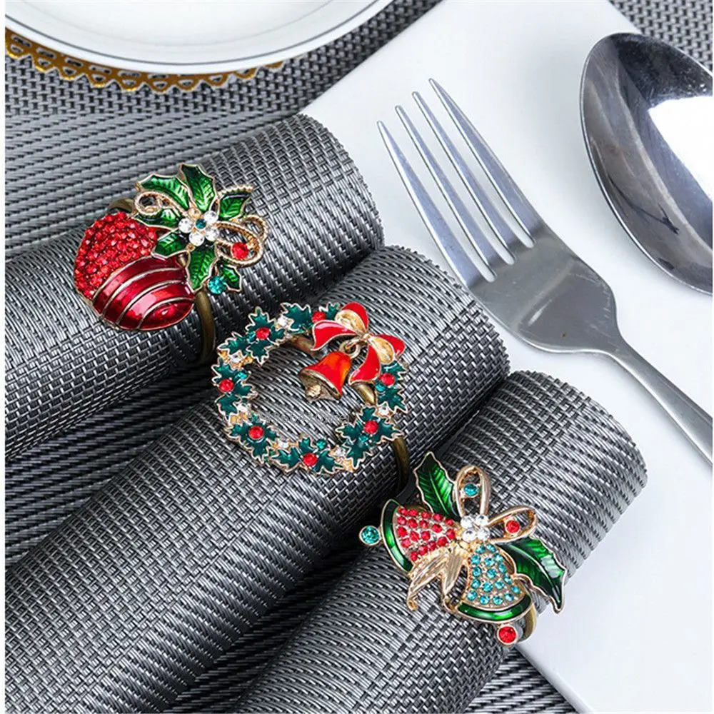 Metal Christmas Tree Napkin Buckle Bow Flower Wreath Mouth Ring Napkin Ring Wedding Hotel Table Supplies Circle Decoration Gifts