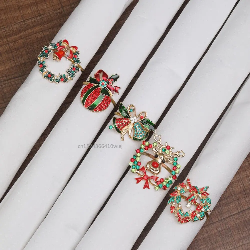 Metal Christmas Tree Napkin Buckle Bow Flower Wreath Mouth Ring Napkin Ring Wedding Hotel Table Supplies Circle Decoration Gifts