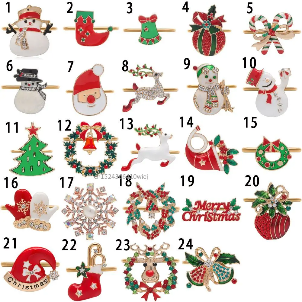Metal Christmas Tree Napkin Buckle Bow Flower Wreath Mouth Ring Napkin Ring Wedding Hotel Table Supplies Circle Decoration Gifts