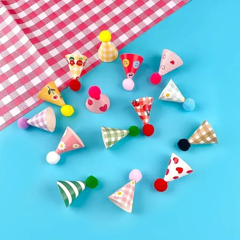 Mini Cake Theme Birthday Cake Topper Soft Hat Small Pointed Hat Party Cake Decoration Boy Girl Supplies Soft Adhesive