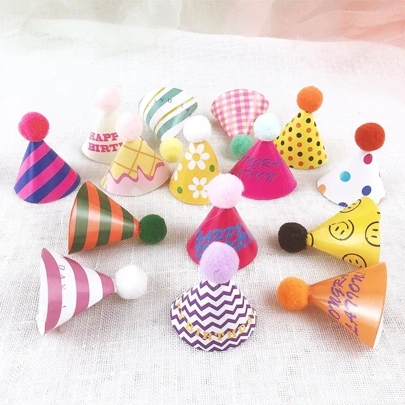 Mini Cake Theme Birthday Cake Topper Soft Hat Small Pointed Hat Party Cake Decoration Boy Girl Supplies Soft Adhesive