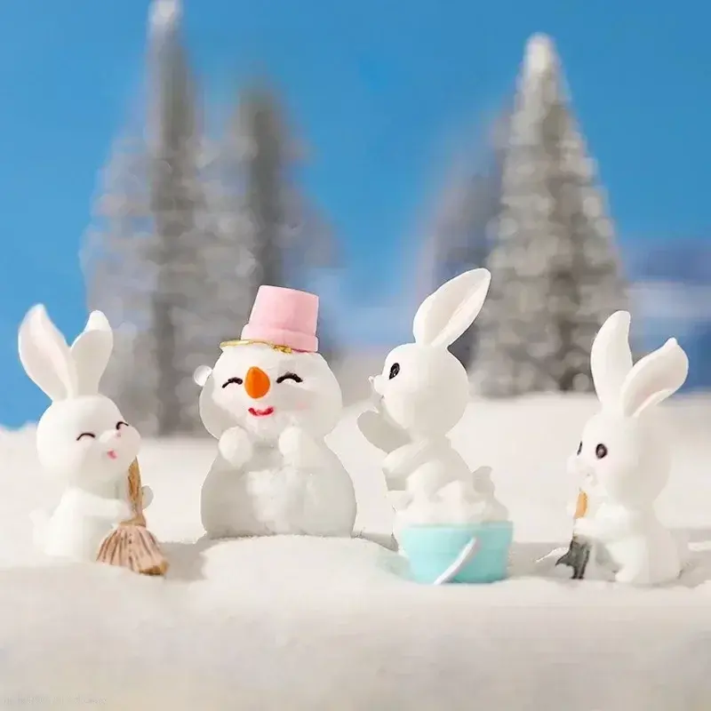 1pc Christmas Figurines Dollhouse Ornament Home Decorations Fairy Garden Micro Landscape Xmas Tree Bunny Snowman Miniature