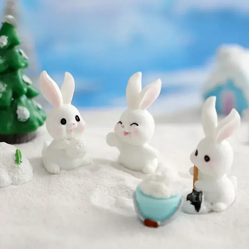 1pc Christmas Figurines Dollhouse Ornament Home Decorations Fairy Garden Micro Landscape Xmas Tree Bunny Snowman Miniature