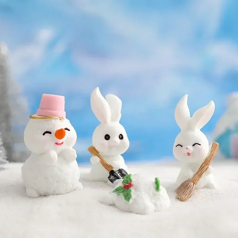 1pc Christmas Figurines Dollhouse Ornament Home Decorations Fairy Garden Micro Landscape Xmas Tree Bunny Snowman Miniature