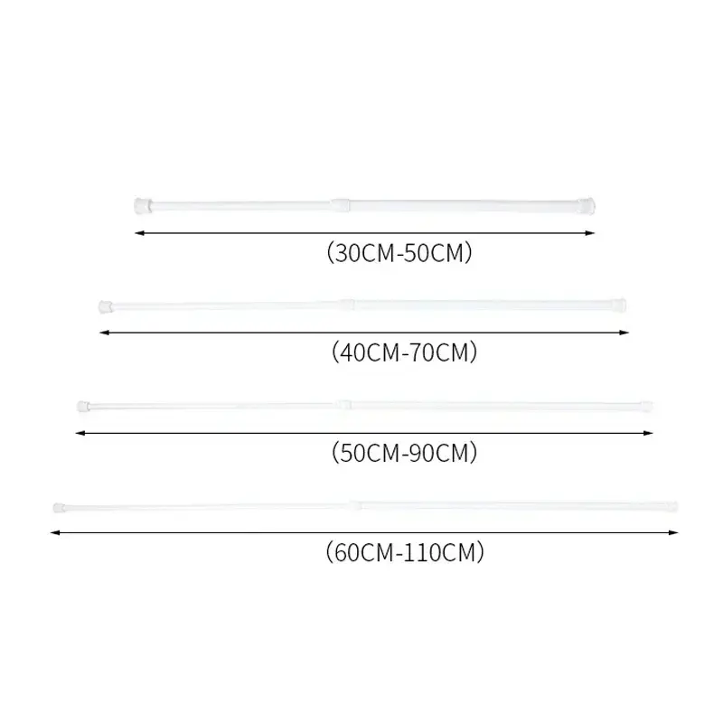Spring Tension Curtain Rods Durable Adjustable Length Hanging Extendable Telescopic Poles for Bathroom Kitchen Cupboard No Drill