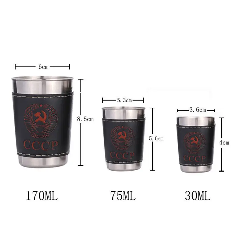 4Pcs/lot 30ml Camping Cup Outdoor Tableware Travel Cups Water Mugs Stainless Steel Wine Beer Cup PU Leather Picnic Hiking Beach