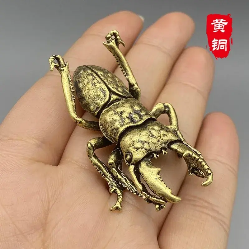 Solid Brass Insect Beetles Figurines Miniatures Tea Pet Funny Beetle Crafts Collection Desktop Small Ornaments Home Decorations