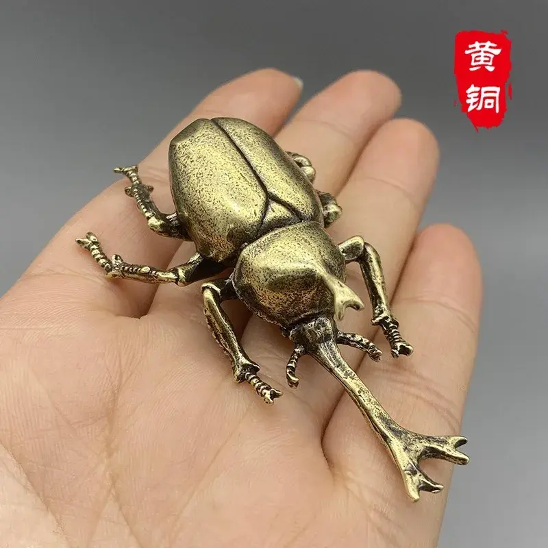 Solid Brass Insect Beetles Figurines Miniatures Tea Pet Funny Beetle Crafts Collection Desktop Small Ornaments Home Decorations