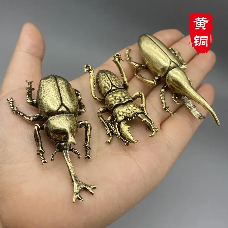 Solid Brass Insect Beetles Figurines Miniatures Tea Pet Funny Beetle Crafts Collection Desktop Small Ornaments Home Decorations