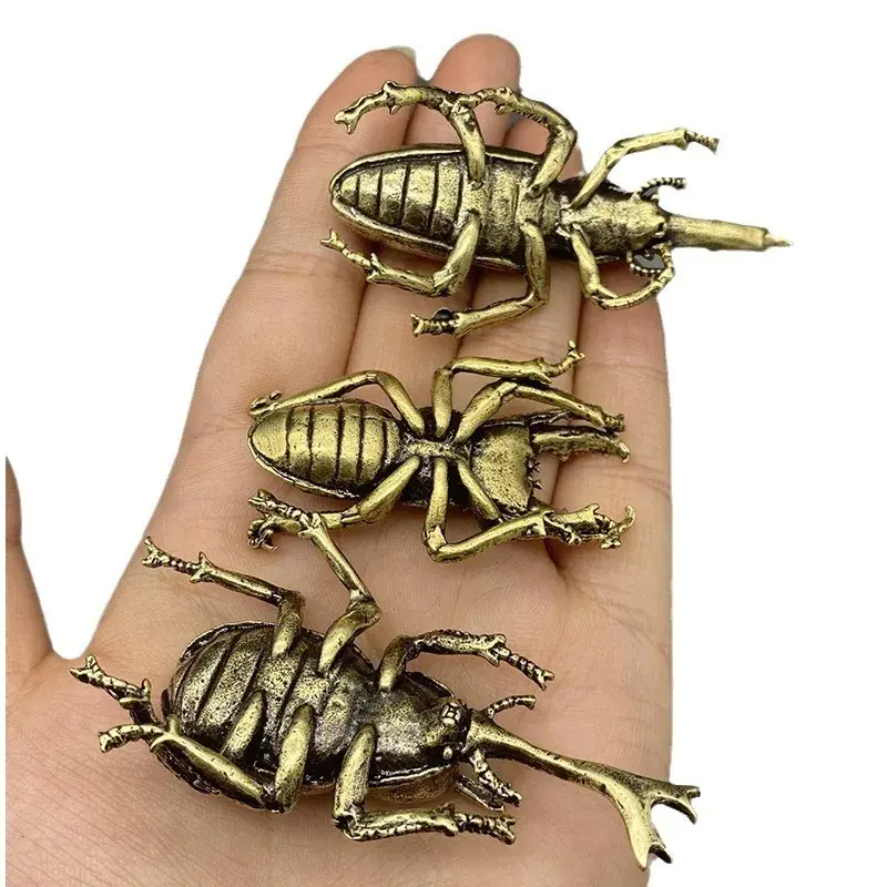 Solid Brass Insect Beetles Figurines Miniatures Tea Pet Funny Beetle Crafts Collection Desktop Small Ornaments Home Decorations