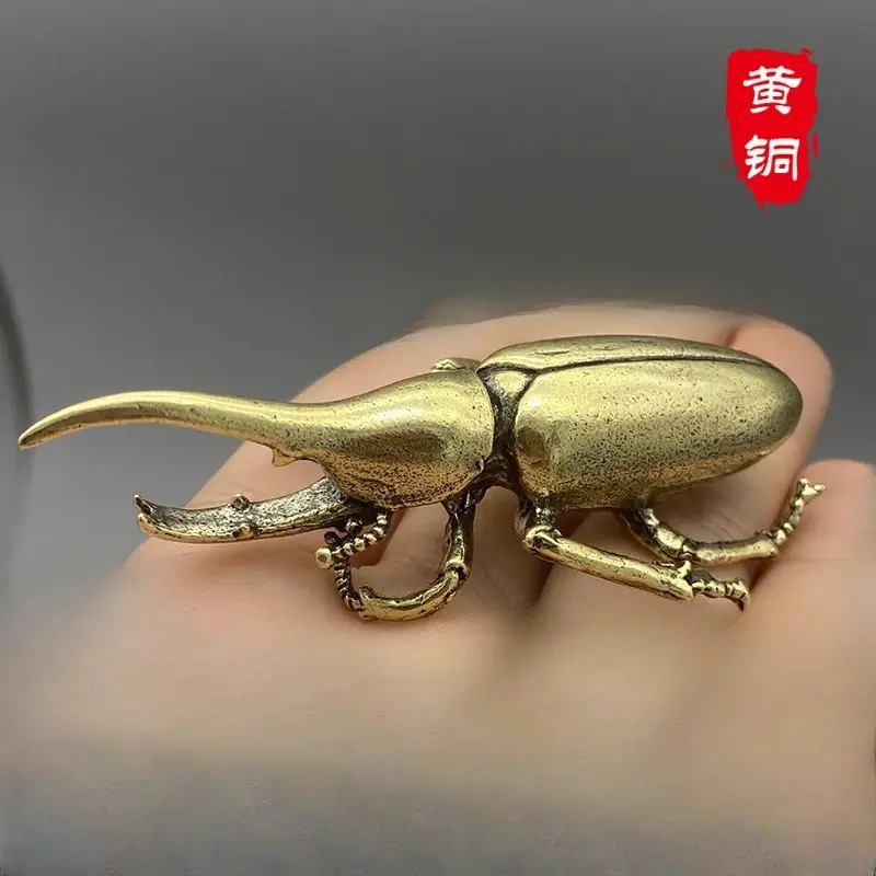 Solid Brass Insect Beetles Figurines Miniatures Tea Pet Funny Beetle Crafts Collection Desktop Small Ornaments Home Decorations