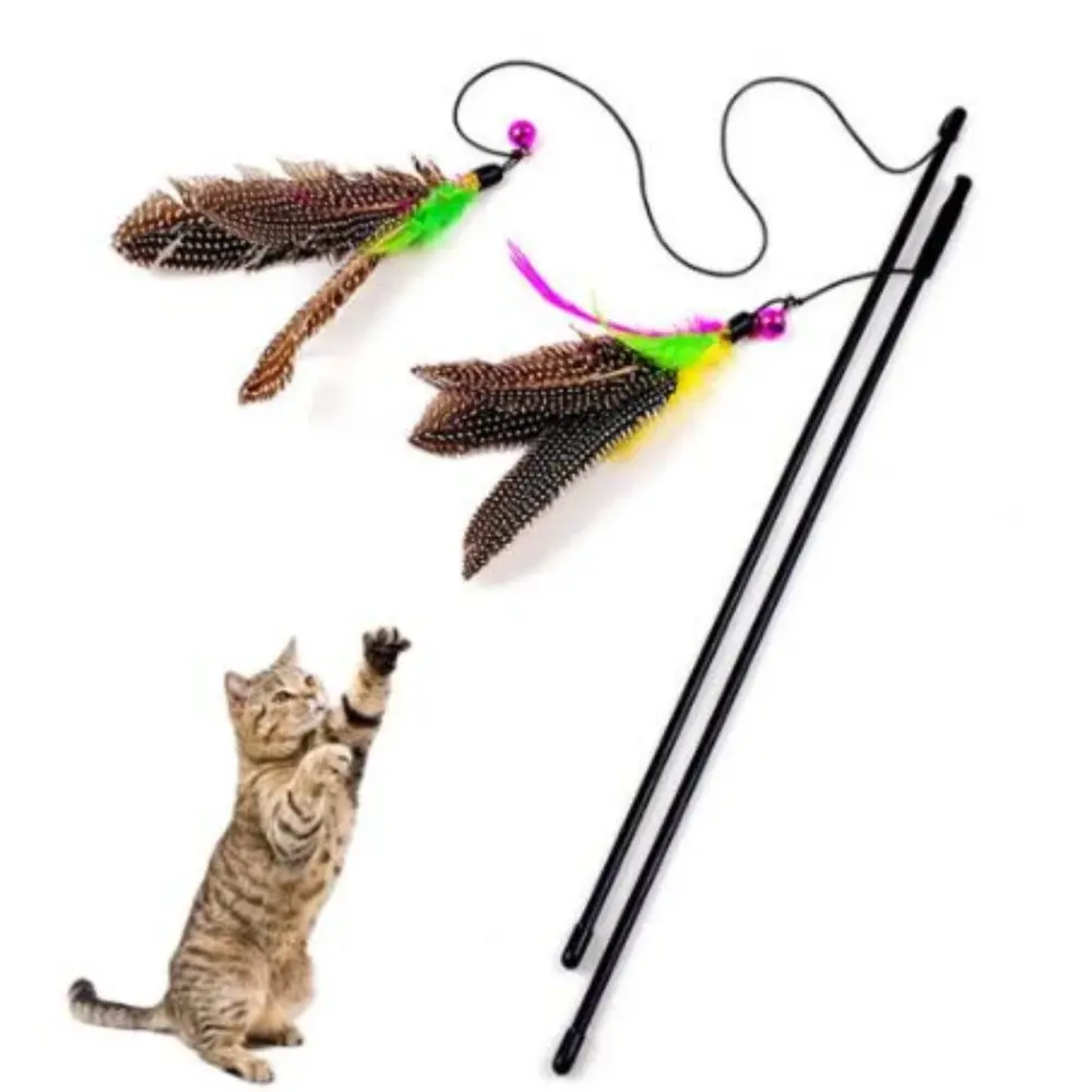 1pc Funny Kitten Cat Teaser Interactive Toy Rod with Bell and Feather Toys for Cats Teaser Interactive Toy Rod Pet Cat Toy Stick