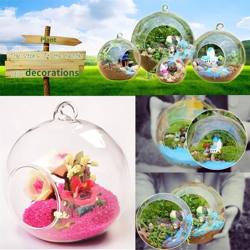 Clear Flower Hanging Ball Vase Planter Terrarium Container Borosilicate Glass for Succulent Planting Home Wedding Decor Gift 8cm