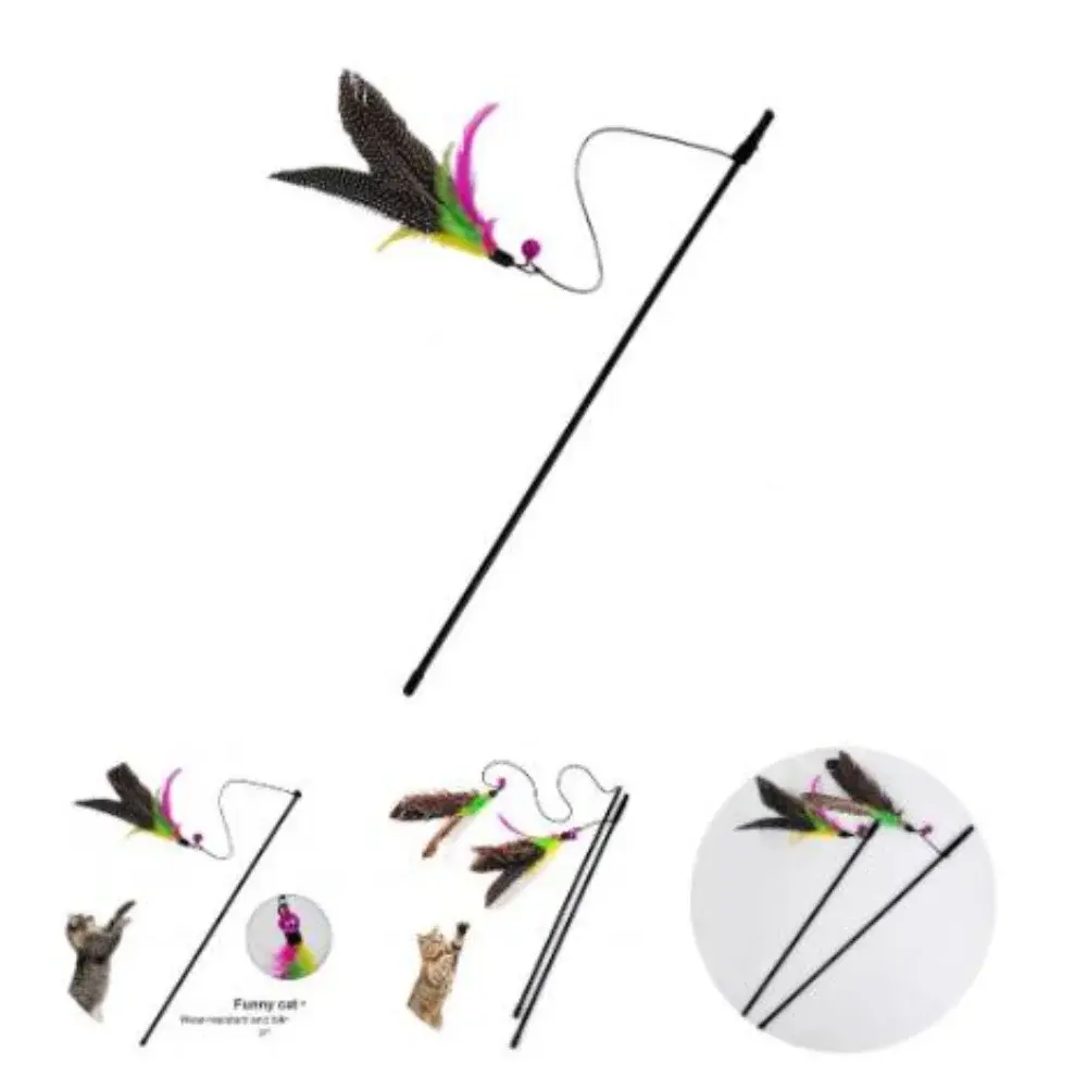 1pc Funny Kitten Cat Teaser Interactive Toy Rod with Bell and Feather Toys for Cats Teaser Interactive Toy Rod Pet Cat Toy Stick