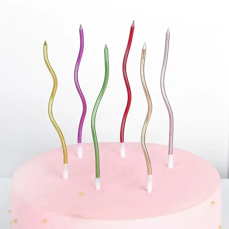 6pcs/box Long Pencil Cake Candle Flowers Kids Birthday Party Wedding Candle Favor Supplies Spiral Candle Cake Decorations