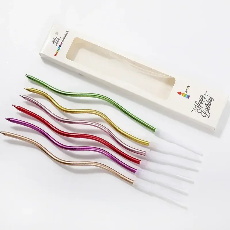 6pcs/box Long Pencil Cake Candle Flowers Kids Birthday Party Wedding Candle Favor Supplies Spiral Candle Cake Decorations