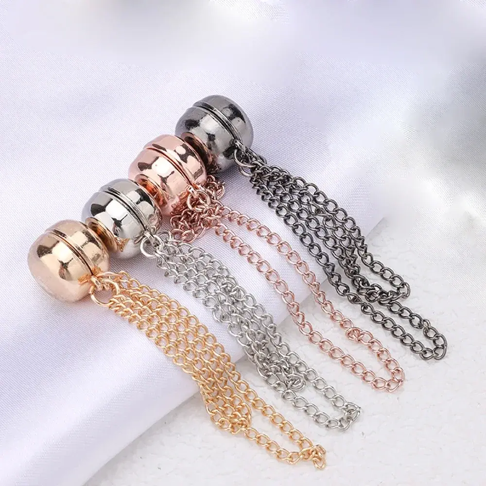 1Pc Multi-Function Magnetic Clothing Clip with Chain Metal Buttons Clip Clothes Scarf Trouser Legs Cuff Fixing Magnet Pin Decor