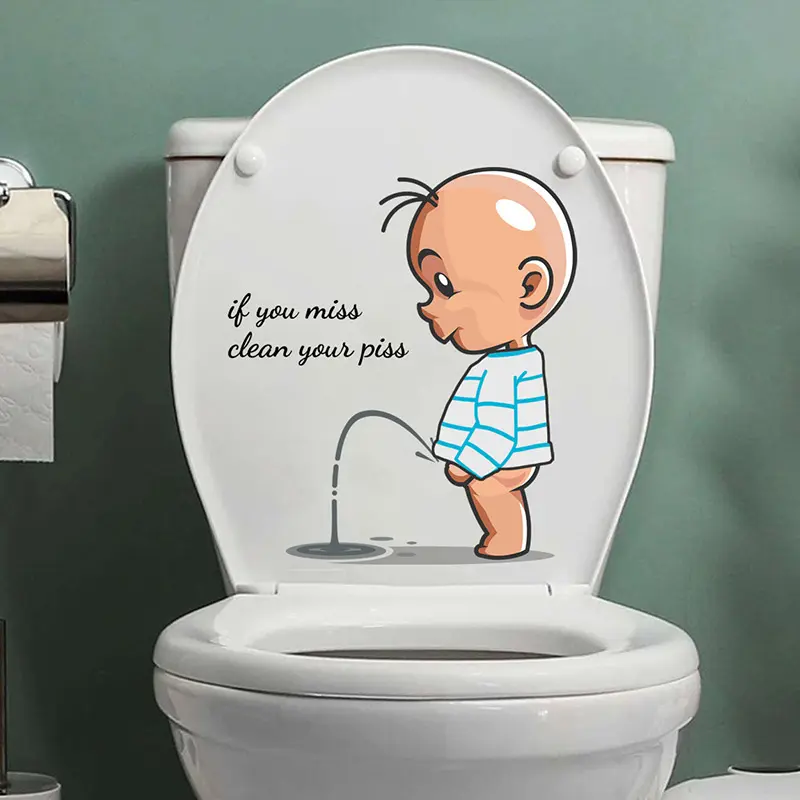 Funny Warning Toilet Stickers Cartoon Chld Urination Toilet Lid WC Door Sticker Removable Self-Adhesive Decor Paper Household