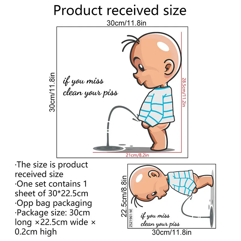 Funny Warning Toilet Stickers Cartoon Chld Urination Toilet Lid WC Door Sticker Removable Self-Adhesive Decor Paper Household