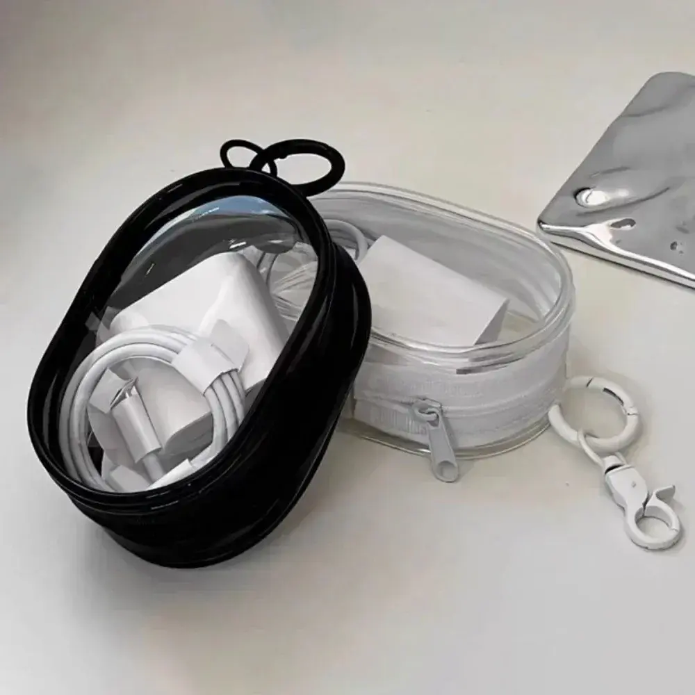 Portable Mini Transparent Storage Bag with Zipper, Multifunctional Headphone and Charger Case, Travel Accessories with Keychain