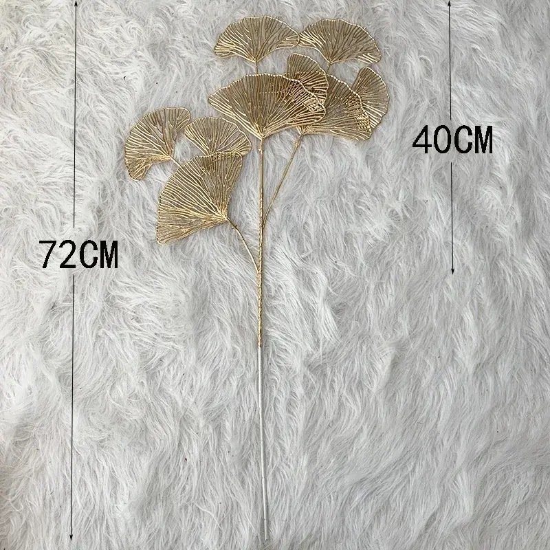 1 Stick Gold Simulated Ginkgo Leaf Dried Flowers 3 Prongs Artificial Plastic Leaves for Home Room Wedding Decoration