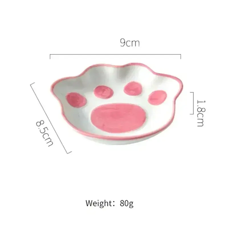 2023 Japanese Cute Cat's Paw Taste Dish Ceramic Cartoon Dessert Plate Soy Fruit Sauce Dish Seasoning Bowl Household Dip Dishes