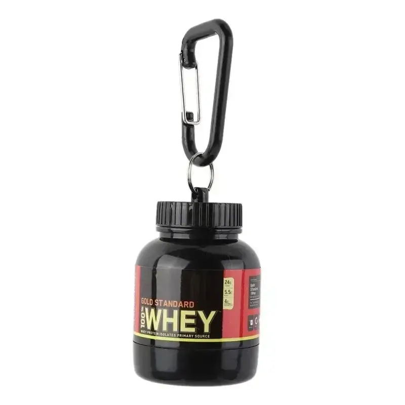 Portable Mini Protein Powder Bottle with Keychain Health Funnel Medicine Box Container Small Cup Outdoor Sport Storage