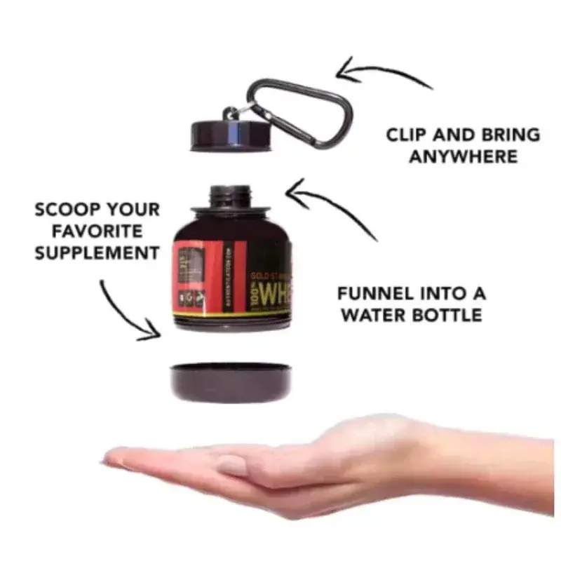 Portable Mini Protein Powder Bottle with Keychain Health Funnel Medicine Box Container Small Cup Outdoor Sport Storage