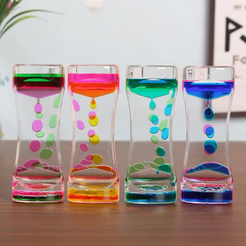 Hourglass Liquid Motion Timer Double Color Floating Liquid Drip Oil Glass Visual Timer Desktop Decoration Children Fidget Toys